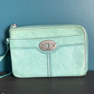 Fossil Aqua Leather Wristlet